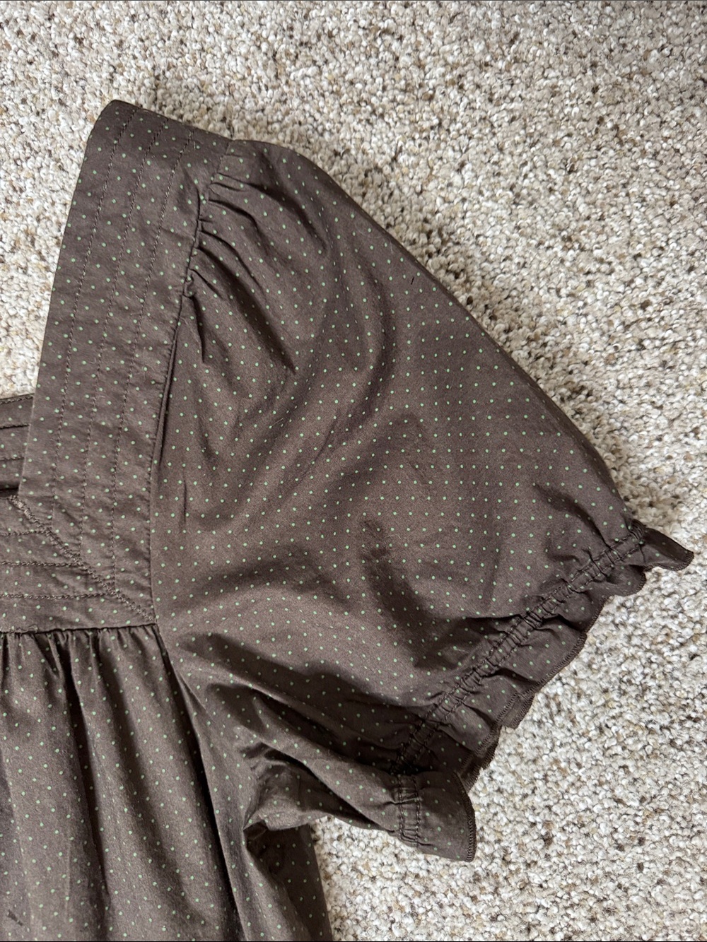 Brown With Small Green Polka Dot Square Neck 100% Cotton Top - Picture 4 of 14